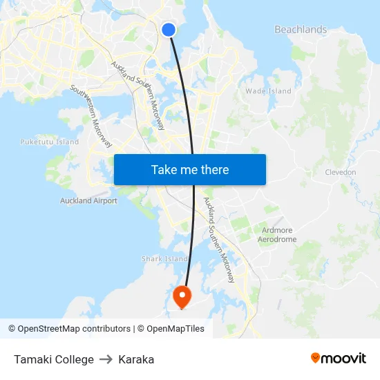 Tamaki College to Karaka map