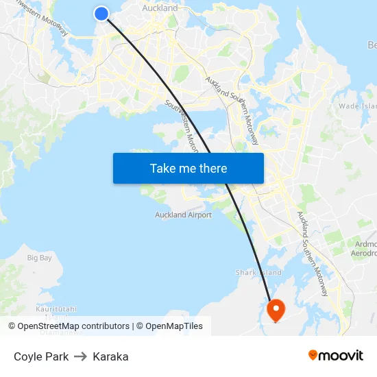 Coyle Park to Karaka map