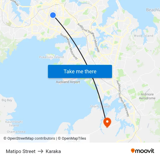Matipo Street to Karaka map