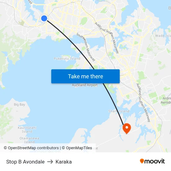 Stop B Avondale to Karaka map