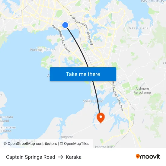 Captain Springs Road to Karaka map