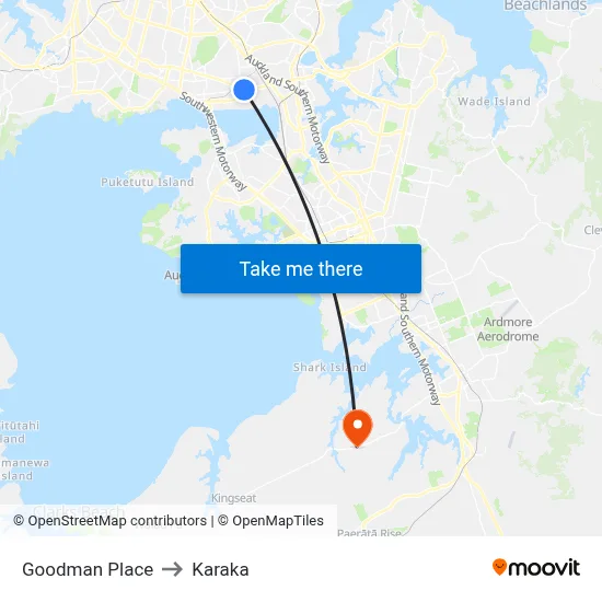 Goodman Place to Karaka map