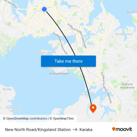 New North Road/Kingsland Station to Karaka map