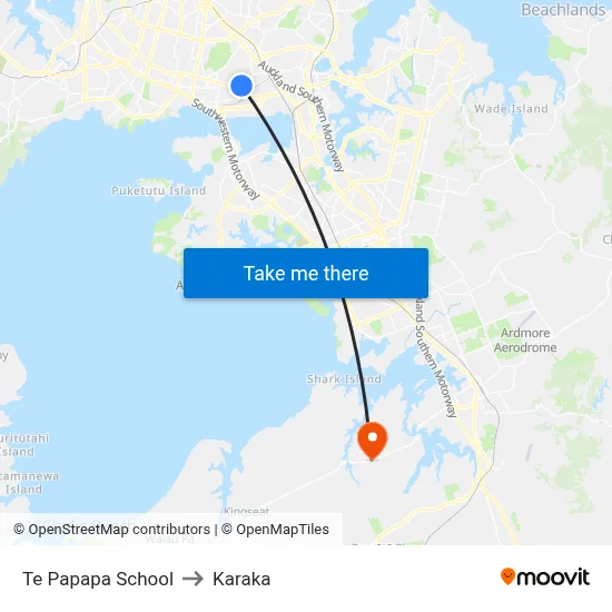 Te Papapa School to Karaka map