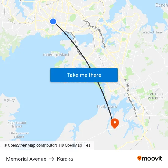 Memorial Avenue to Karaka map