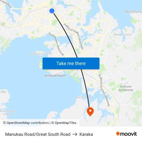 Manukau Road/Great South Road to Karaka map