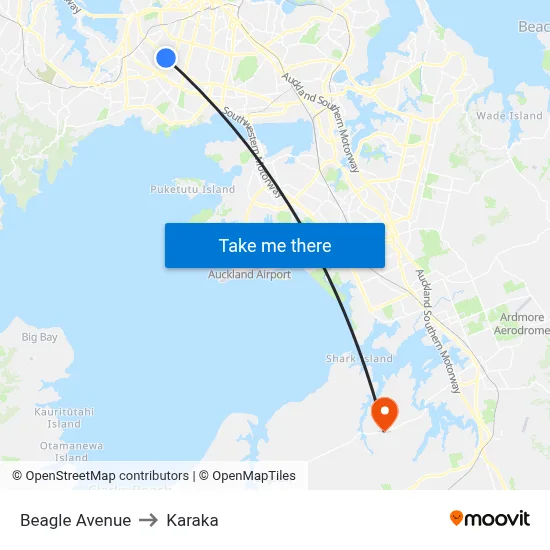 Beagle Avenue to Karaka map