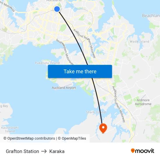 Grafton Station to Karaka map