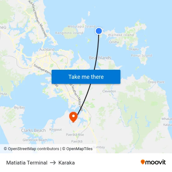 Matiatia Terminal to Karaka map