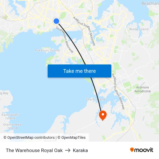 The Warehouse Royal Oak to Karaka map