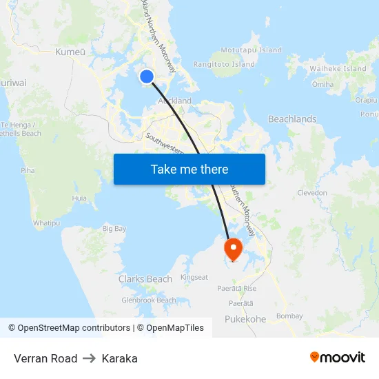 Verran Road to Karaka map
