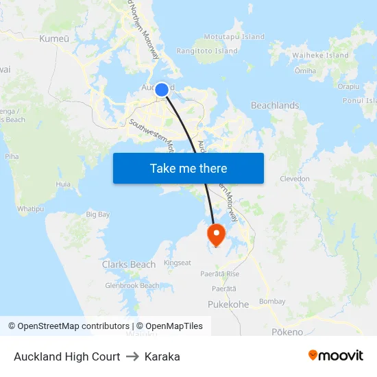 Auckland High Court to Karaka map