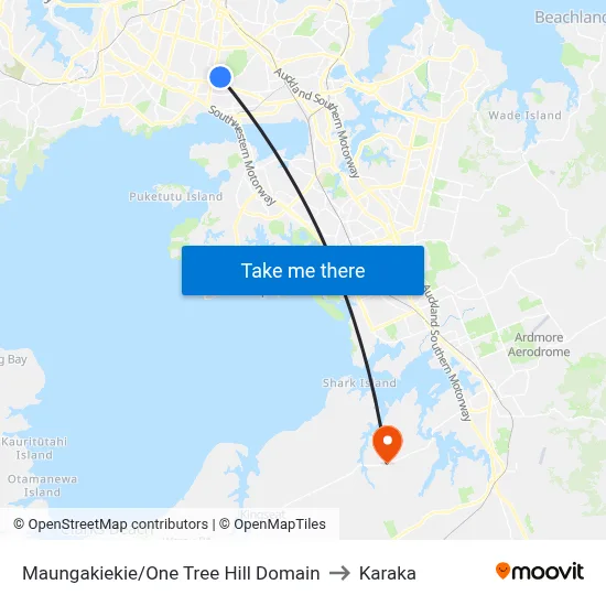 Maungakiekie/One Tree Hill Domain to Karaka map