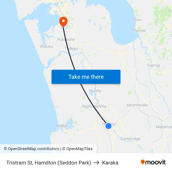 Tristram St, Hamilton (Seddon Park) to Karaka map