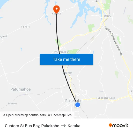 Custom St Bus Bay, Pukekohe to Karaka map