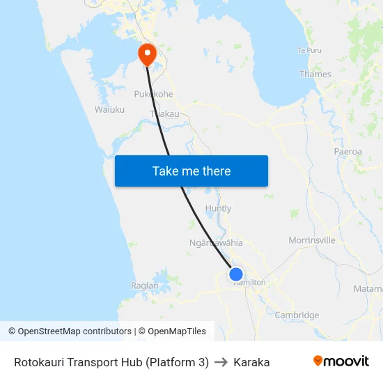 Rotokauri Transport Hub (Platform 3) to Karaka map