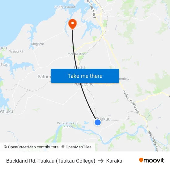 Buckland Rd, Tuakau (Tuakau College) to Karaka map