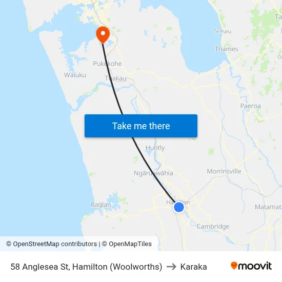 58 Anglesea St, Hamilton (Woolworths) to Karaka map