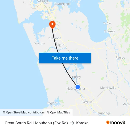 Great South Rd, Hopuhopu (Fox Rd) to Karaka map