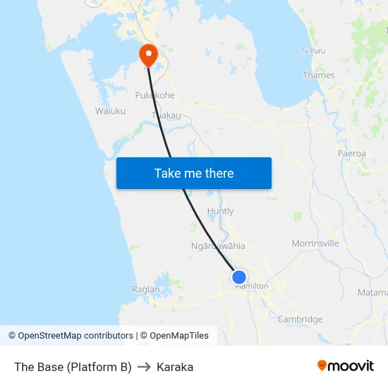 The Base (Platform B) to Karaka map