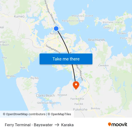 Ferry Terminal - Bayswater to Karaka map