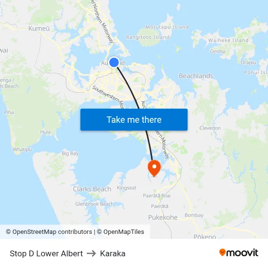 Stop D Lower Albert to Karaka map
