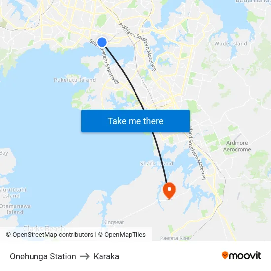 Onehunga Station to Karaka map