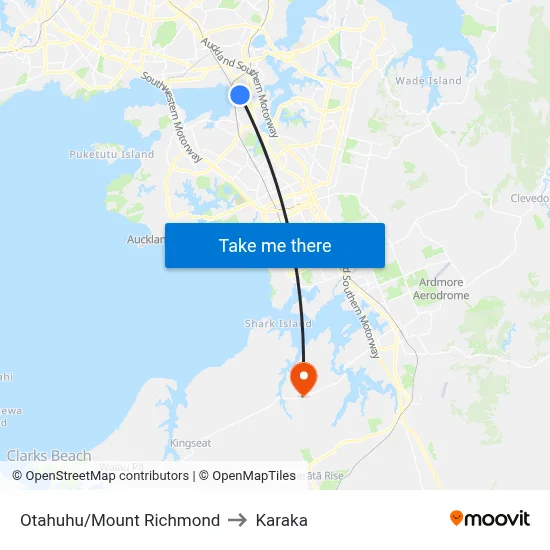 Otahuhu/Mount Richmond to Karaka map