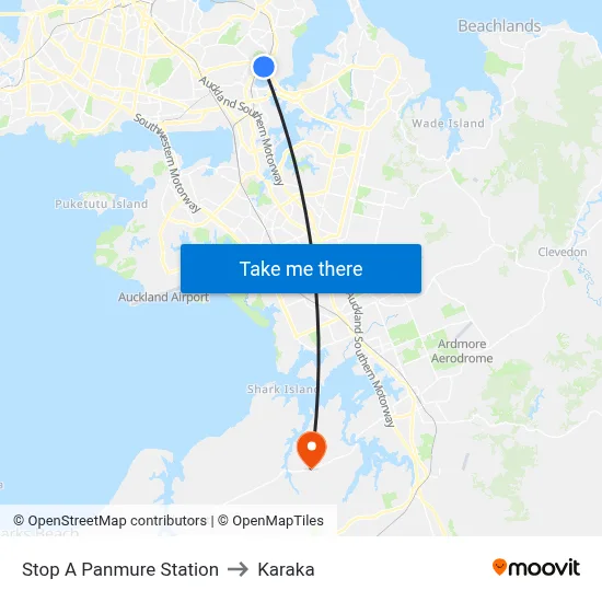 Stop A Panmure Station to Karaka map
