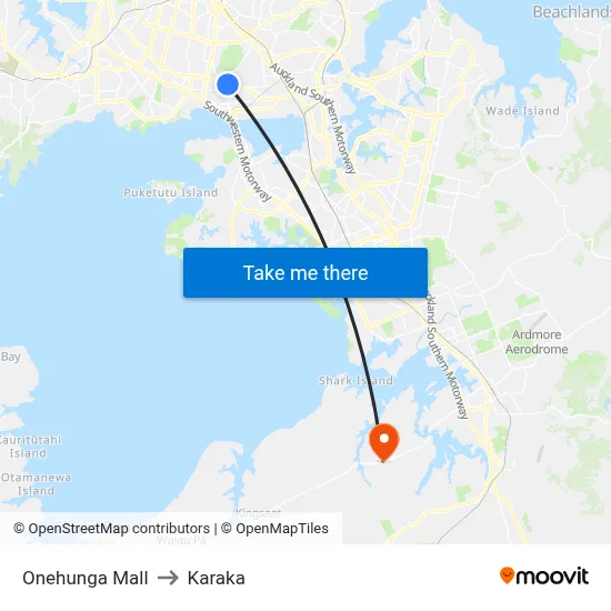Onehunga Mall to Karaka map