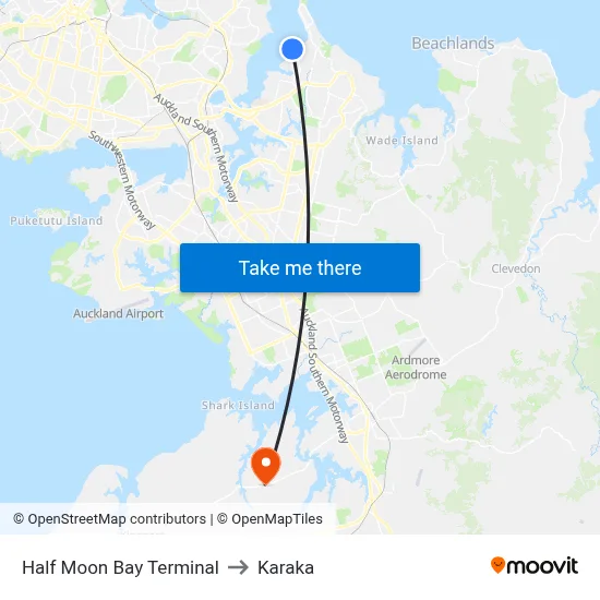 Half Moon Bay Terminal to Karaka map