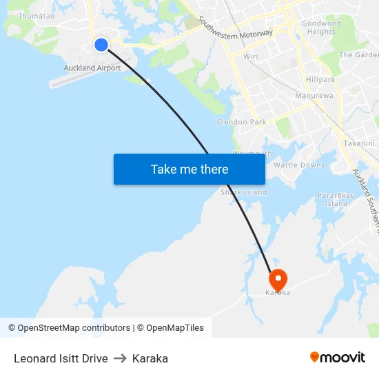 Leonard Isitt Drive to Karaka map