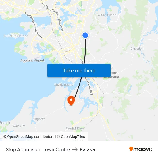 Stop A Ormiston Town Centre to Karaka map
