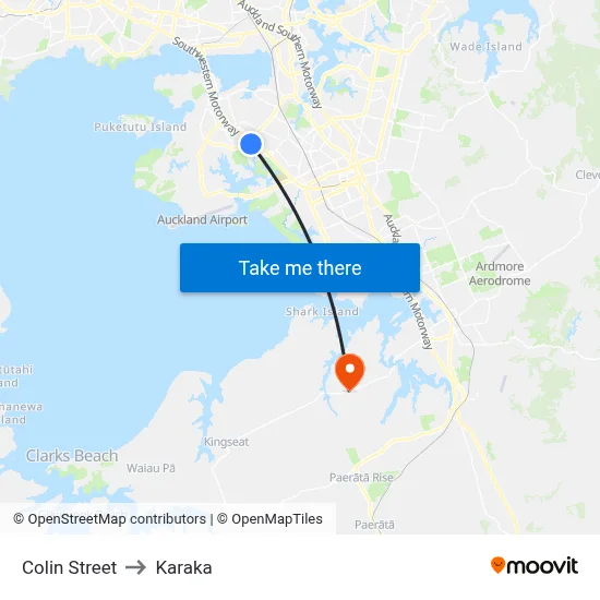 Colin Street to Karaka map