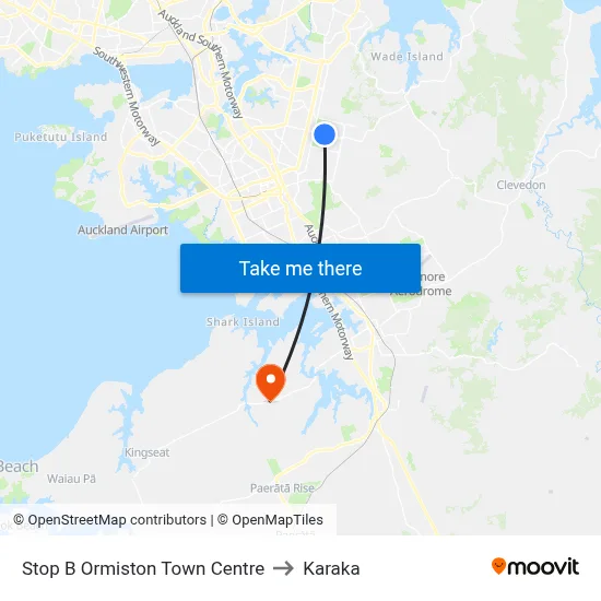 Stop B Ormiston Town Centre to Karaka map