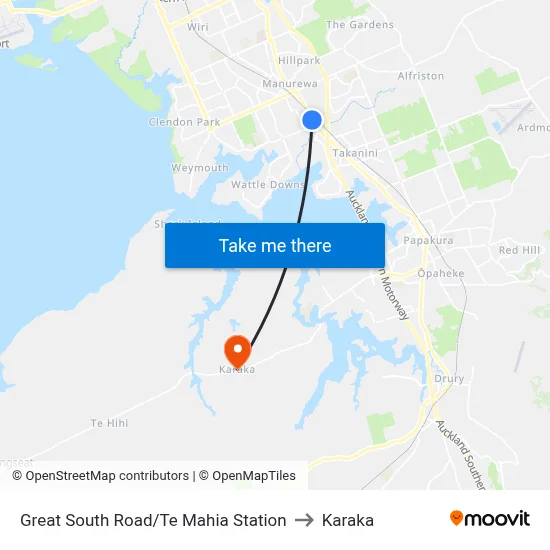 Great South Road/Te Mahia Station to Karaka map