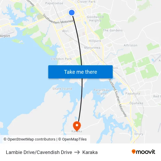 Lambie Drive/Cavendish Drive to Karaka map