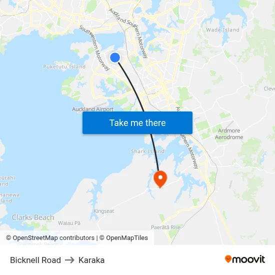 Bicknell Road to Karaka map