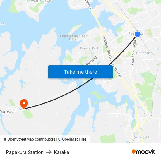 Papakura Station to Karaka map