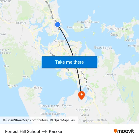 Forrest Hill School to Karaka map