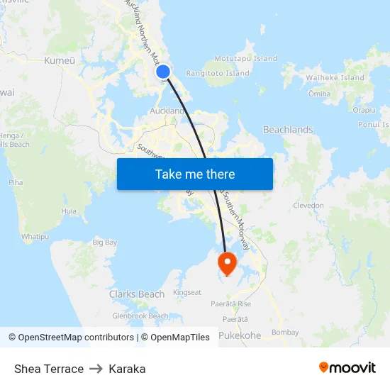 Shea Terrace to Karaka map