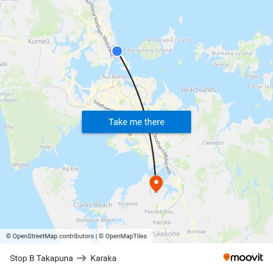 Stop B Takapuna to Karaka map
