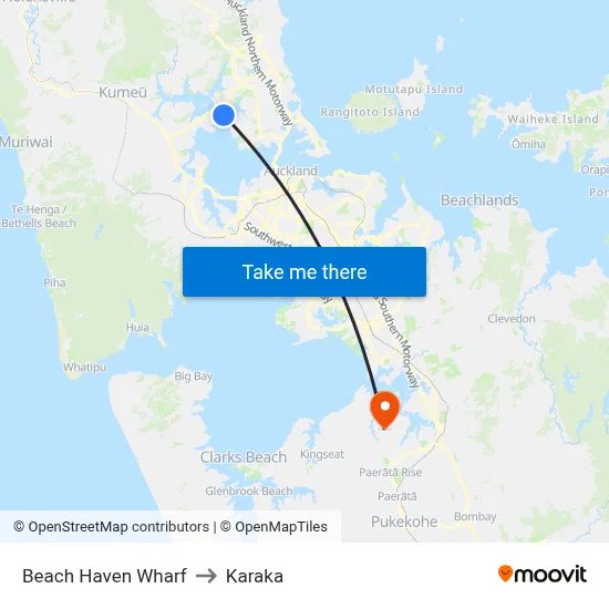 Beach Haven Wharf to Karaka map