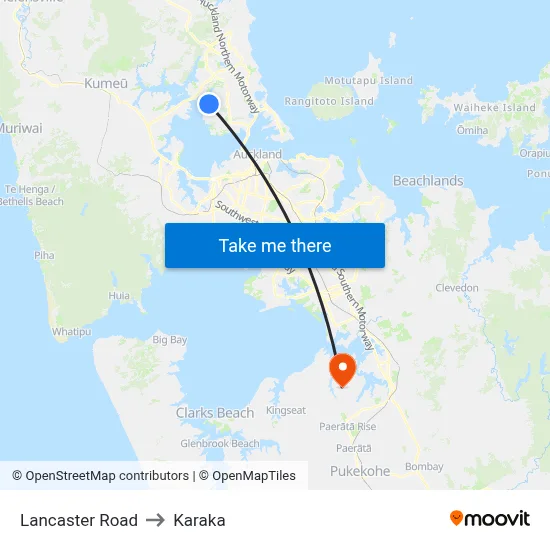 Lancaster Road to Karaka map
