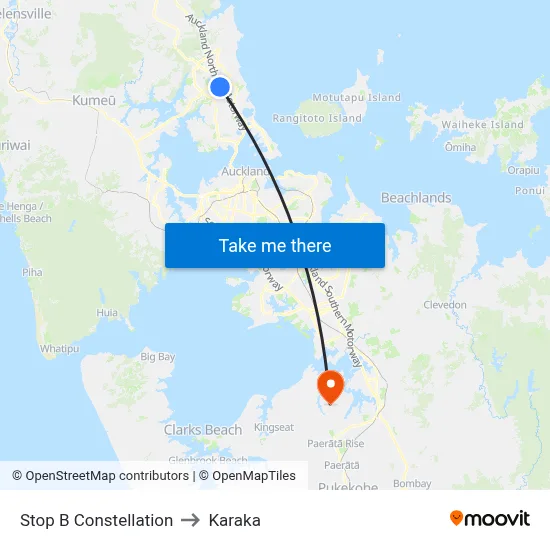 Stop B Constellation to Karaka map