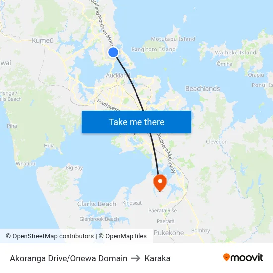 Akoranga Drive/Onewa Domain to Karaka map