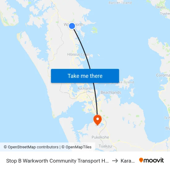 Stop B Warkworth Community Transport Hub to Karaka map