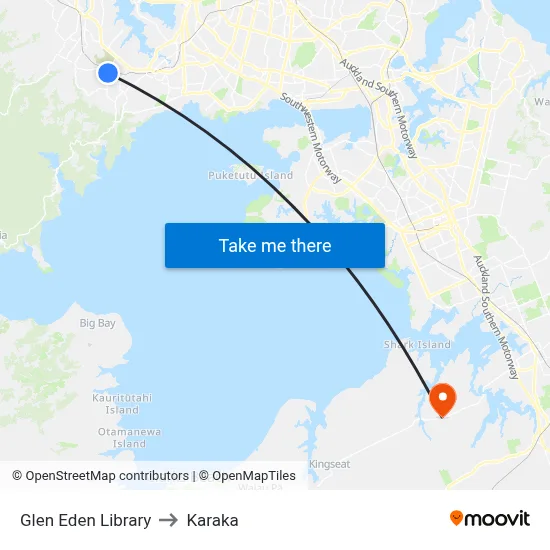 Glen Eden Library to Karaka map