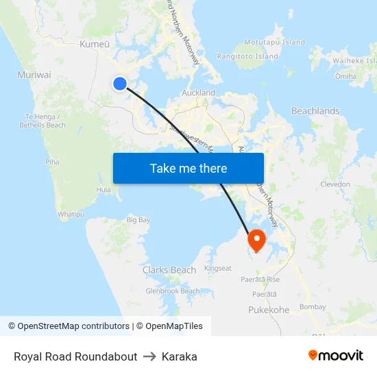 Royal Road Roundabout to Karaka map