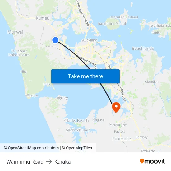 Waimumu Road to Karaka map